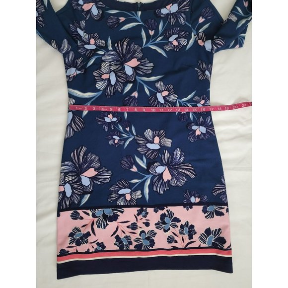 Vince Camuto Women's Floral Print 3/4 Sleeve Sheath Dress Navy Blue/Pink Size 8 - Picture 9 of 11